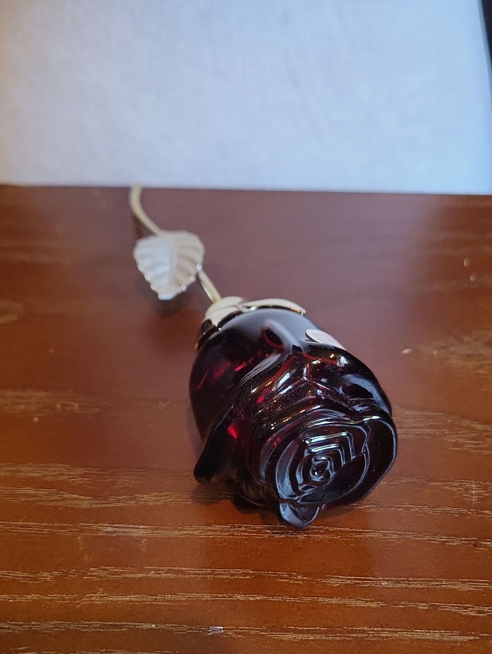 Avon Deep Burgundy Glass Rose Accent with Silver Stem